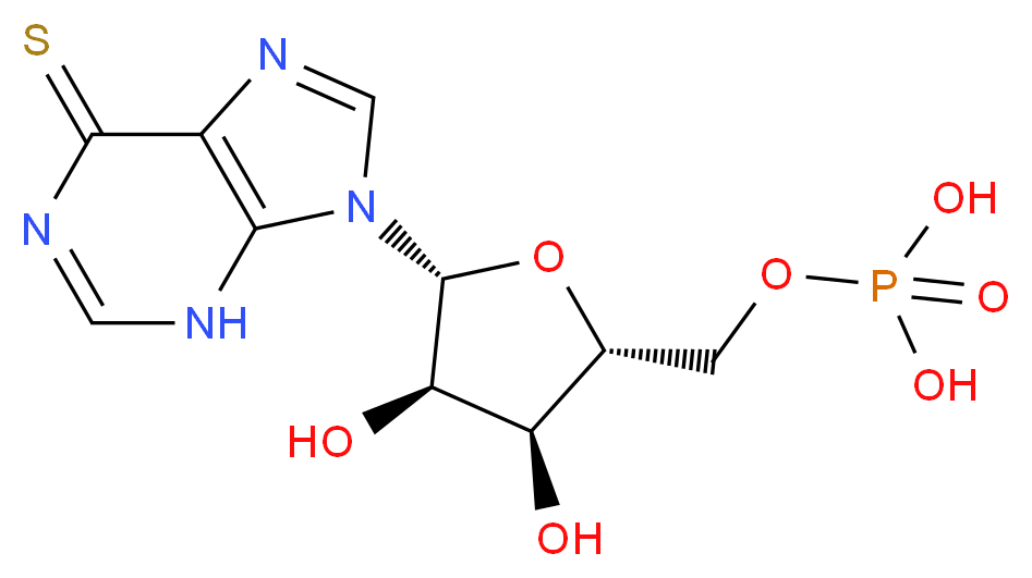 {[(2R,3S,4R,5R)-3,4-dihydroxy-5-(6-sulfanylidene-6,9-dihydro-3H-purin-9-yl)oxolan-2-yl]methoxy}phosphonic acid_分子结构_CAS_53-83-8