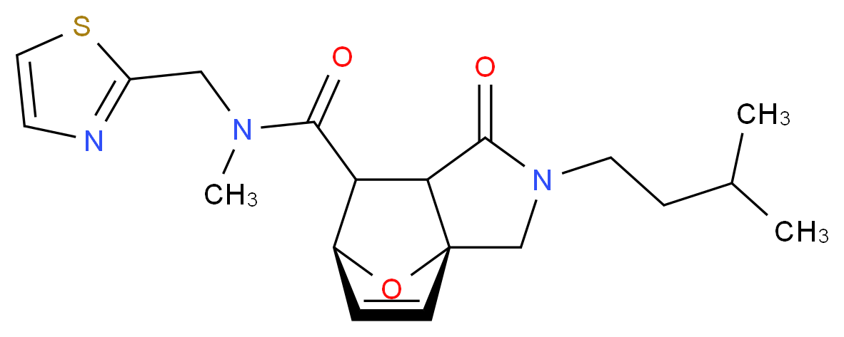 (3aR*,6S*)-N-methyl-2-(3-methylbutyl)-1-oxo-N-(1,3-thiazol-2-ylmethyl)-1,2,3,6,7,7a-hexahydro-3a,6-epoxyisoindole-7-carboxamide_分子结构_CAS_)