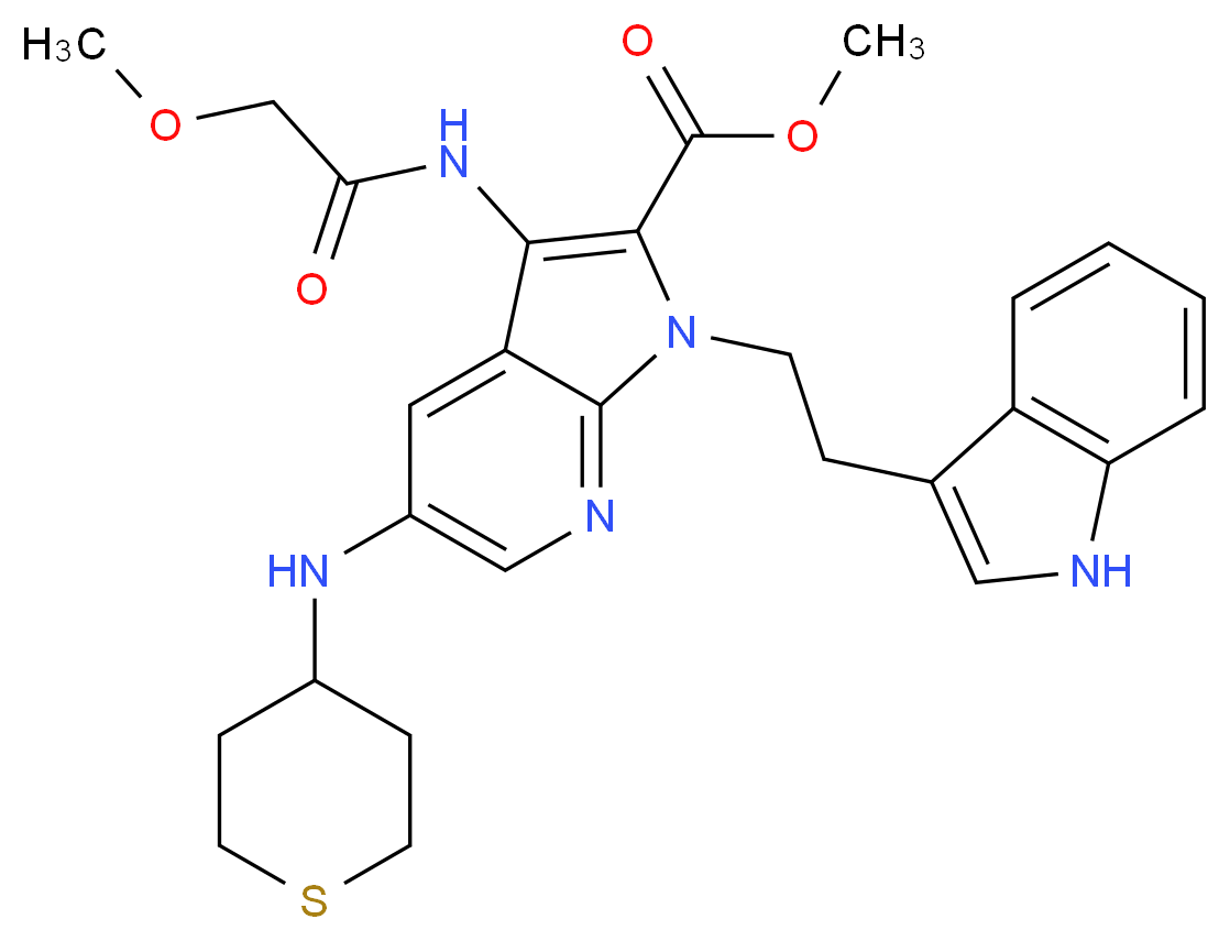 methyl 1-[2-(1H-indol-3-yl)ethyl]-3-[(methoxyacetyl)amino]-5-(tetrahydro-2H-thiopyran-4-ylamino)-1H-pyrrolo[2,3-b]pyridine-2-carboxylate_分子结构_CAS_)