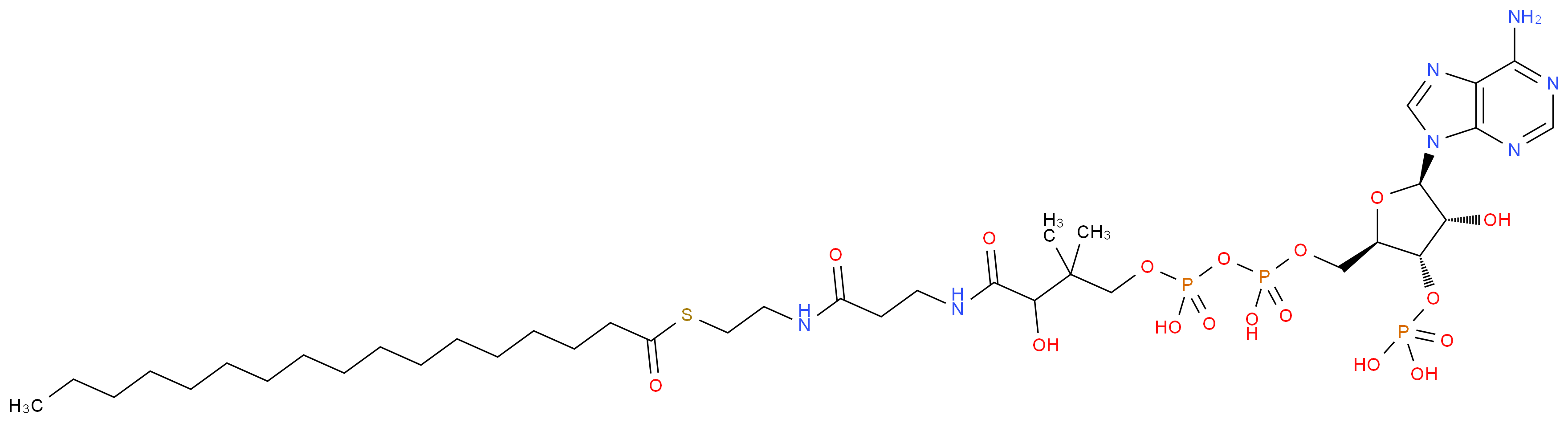 {[(2R,3S,4R,5R)-5-(6-amino-9H-purin-9-yl)-2-[({[({3-[(2-{[2-(heptadecanoylsulfanyl)ethyl]carbamoyl}ethyl)carbamoyl]-3-hydroxy-2,2-dimethylpropoxy}(hydroxy)phosphoryl)oxy](hydroxy)phosphoryl}oxy)methyl]-4-hydroxyoxolan-3-yl]oxy}phosphonic acid_分子结构_CAS_3546-17-6