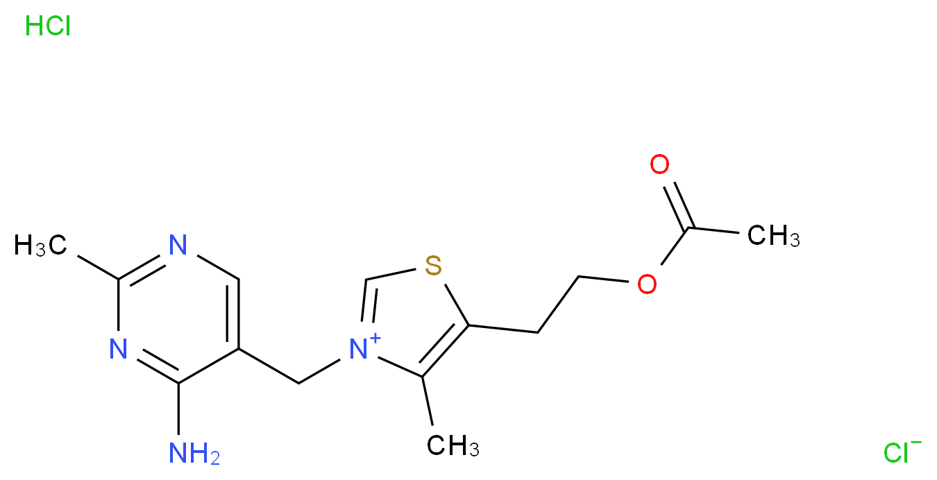 5-[2-(acetyloxy)ethyl]-3-[(4-amino-2-methylpyrimidin-5-yl)methyl]-4-methyl-1,3-thiazol-3-ium chloride hydrochloride_分子结构_CAS_1037-29-2