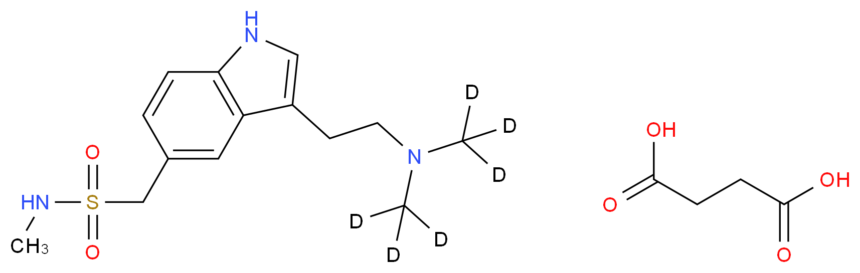 1-(3-{2-[bis(<sup>2</sup>H<sub>3</sub>)methylamino]ethyl}-1H-indol-5-yl)-N-methylmethanesulfonamide; butanedioic acid_分子结构_CAS_1215621-31-0