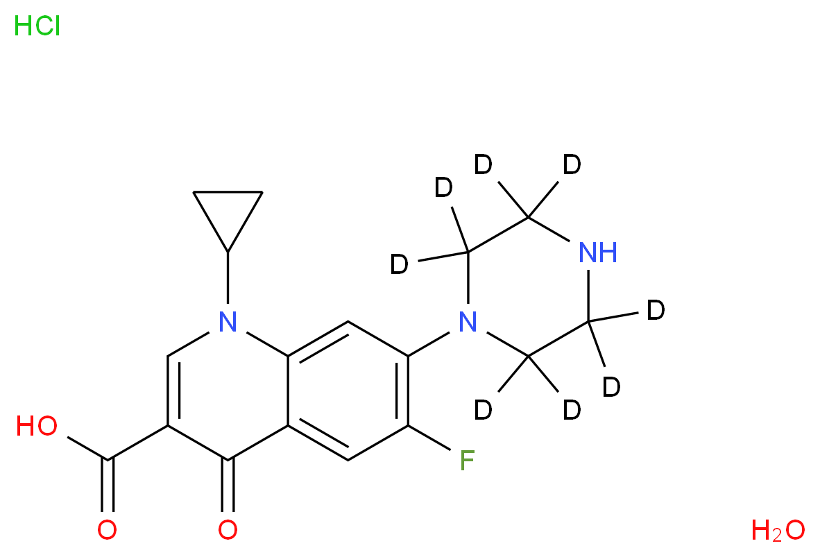 环丙沙星-d8 盐酸盐 一水合物_分子结构_CAS_1216659-54-9(anhydrous))