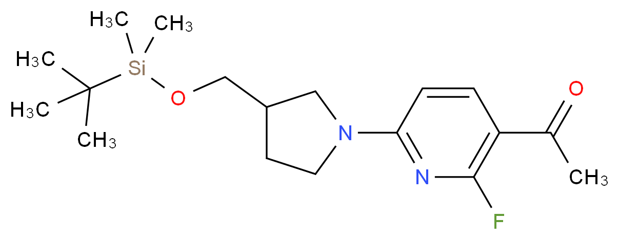 1-(6-(3-((tert-Butyldimethylsilyloxy)methyl)pyrrolidin-1-yl)-2-fluoropyridin-3-yl)ethanone_分子结构_CAS_1228666-50-9)