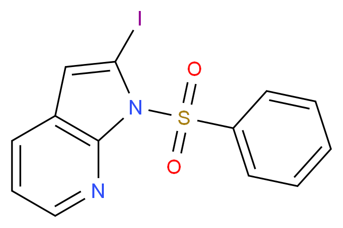 2-Iodo-1-(phenylsulfonyl)-1H-pyrrolo[2,3-b]pyridine_分子结构_CAS_282734-63-8)