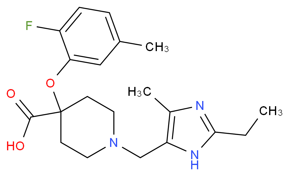 1-[(2-ethyl-4-methyl-1H-imidazol-5-yl)methyl]-4-(2-fluoro-5-methylphenoxy)piperidine-4-carboxylic acid_分子结构_CAS_)