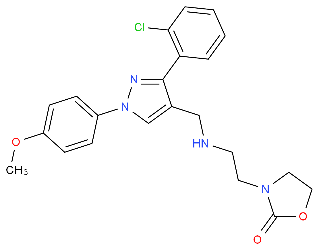 3-[2-({[3-(2-chlorophenyl)-1-(4-methoxyphenyl)-1H-pyrazol-4-yl]methyl}amino)ethyl]-1,3-oxazolidin-2-one_分子结构_CAS_)