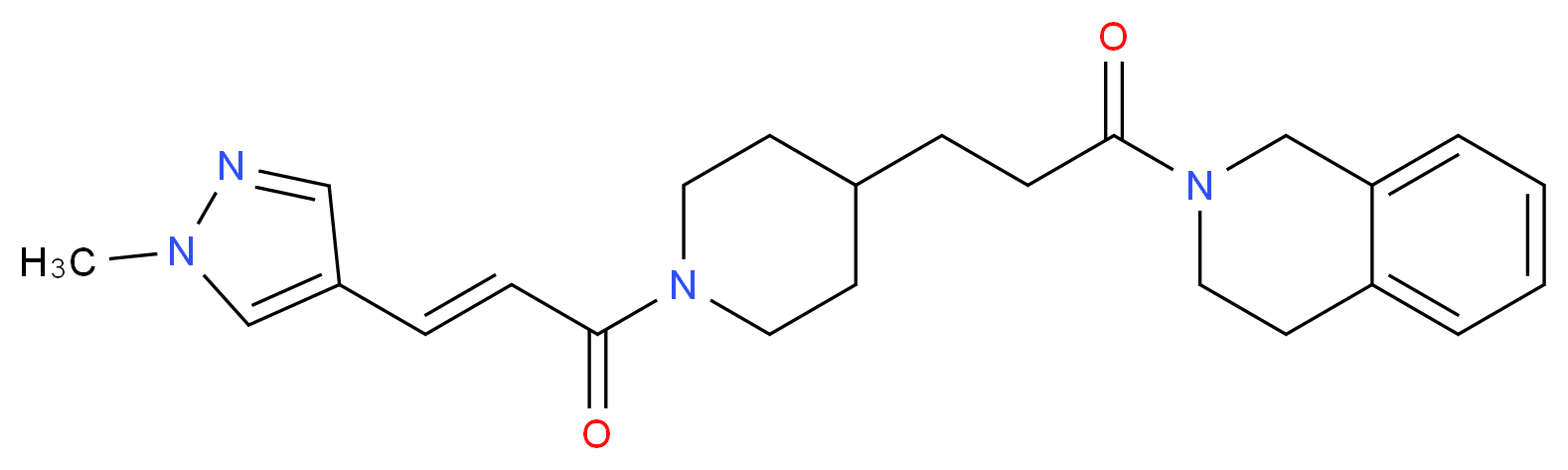 2-(3-{1-[(2E)-3-(1-methyl-1H-pyrazol-4-yl)-2-propenoyl]-4-piperidinyl}propanoyl)-1,2,3,4-tetrahydroisoquinoline_分子结构_CAS_)