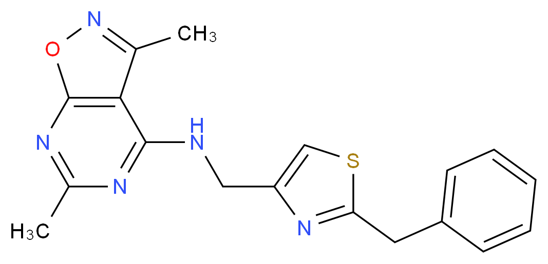 N-[(2-benzyl-1,3-thiazol-4-yl)methyl]-3,6-dimethylisoxazolo[5,4-d]pyrimidin-4-amine_分子结构_CAS_)