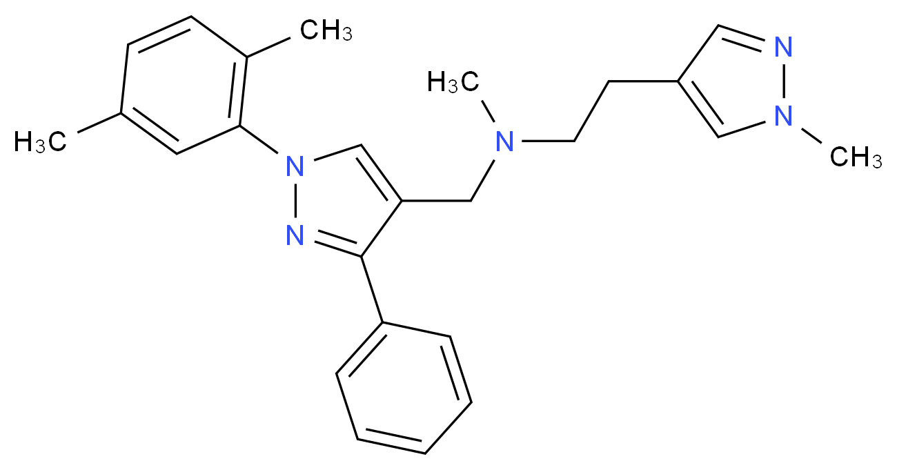 N-{[1-(2,5-dimethylphenyl)-3-phenyl-1H-pyrazol-4-yl]methyl}-N-methyl-2-(1-methyl-1H-pyrazol-4-yl)ethanamine_分子结构_CAS_)