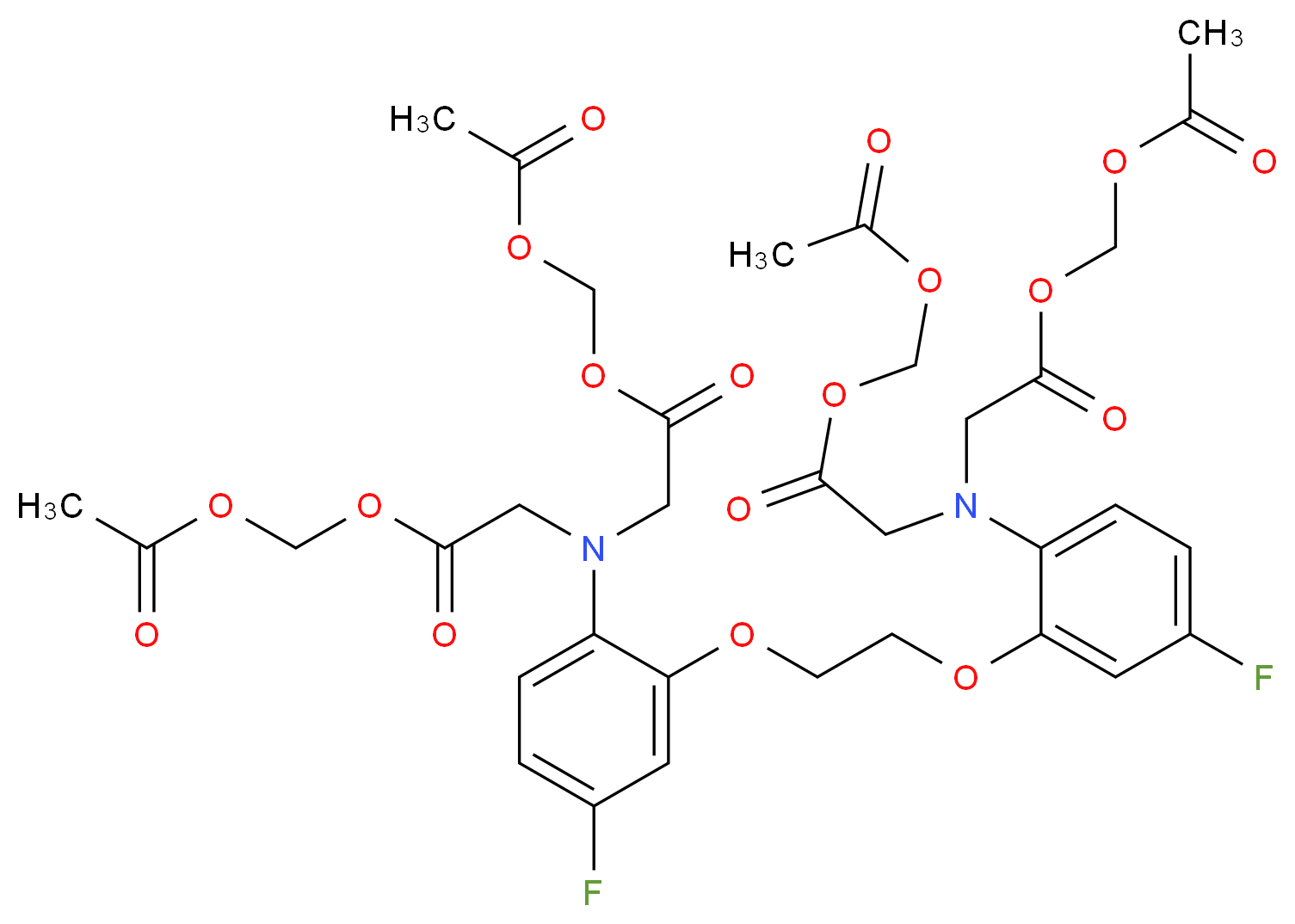 1,2-Bis(2-amino-5-fluorophenoxy)ethane-N,N,N′,N′-tetraacetic acid tetrakis(acetoxymethyl) ester_分子结构_CAS_128255-42-5)