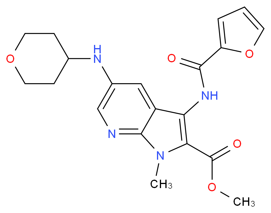 methyl 3-(2-furoylamino)-1-methyl-5-(tetrahydro-2H-pyran-4-ylamino)-1H-pyrrolo[2,3-b]pyridine-2-carboxylate_分子结构_CAS_)