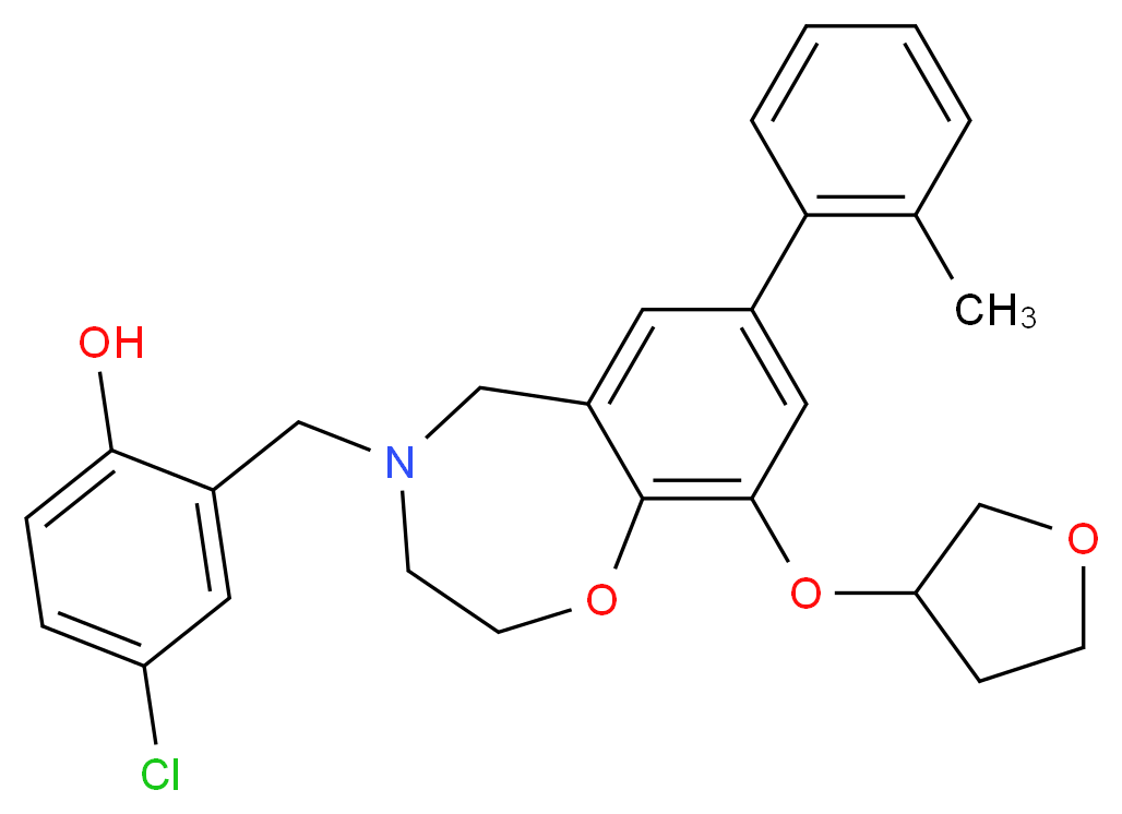 4-chloro-2-{[7-(2-methylphenyl)-9-(tetrahydro-3-furanyloxy)-2,3-dihydro-1,4-benzoxazepin-4(5H)-yl]methyl}phenol_分子结构_CAS_)