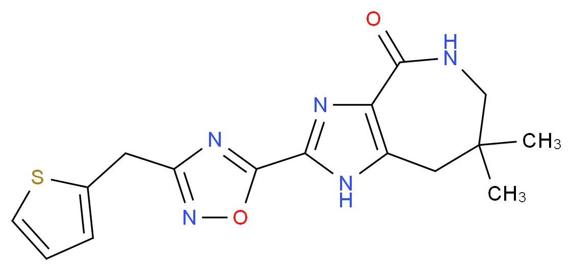 7,7-dimethyl-2-[3-(2-thienylmethyl)-1,2,4-oxadiazol-5-yl]-5,6,7,8-tetrahydroimidazo[4,5-c]azepin-4(1H)-one_分子结构_CAS_)
