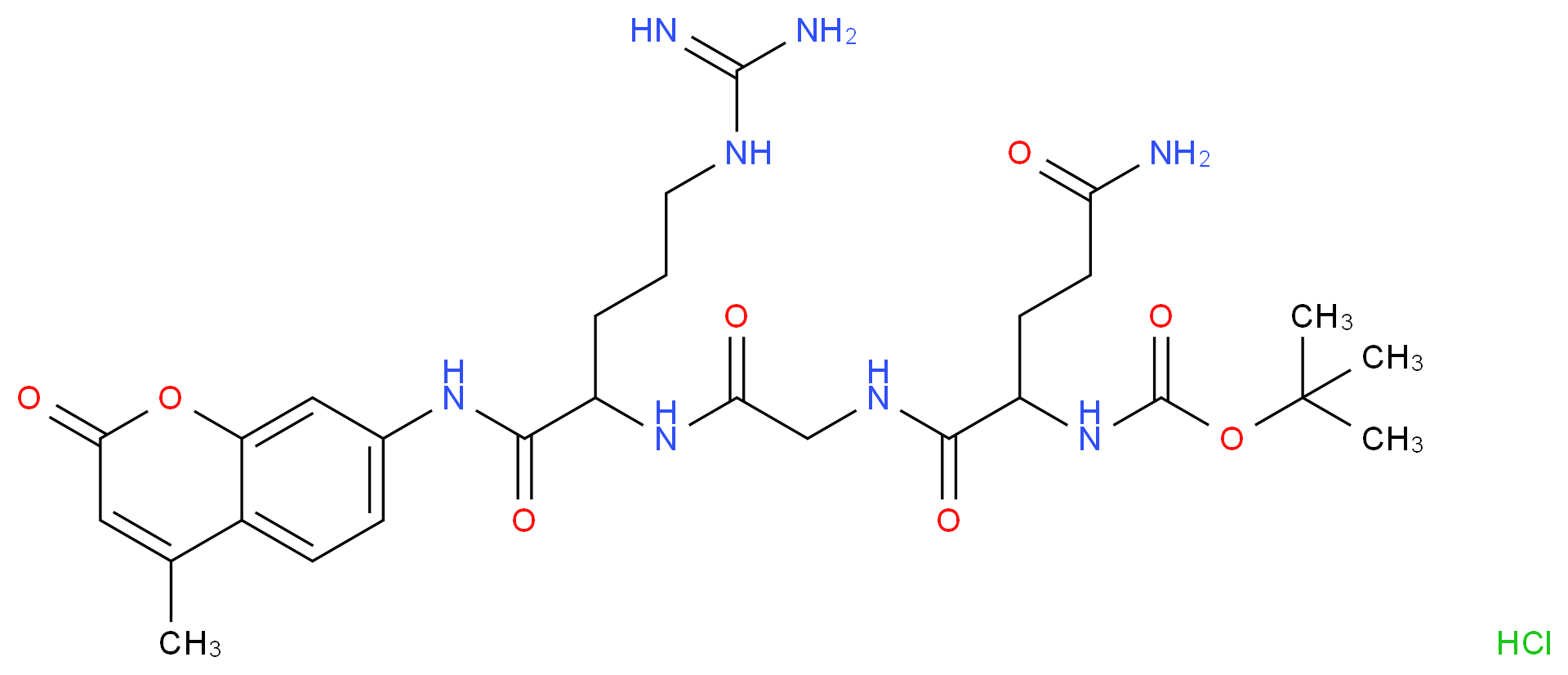 tert-butyl N-(1-{[({4-carbamimidamido-1-[(4-methyl-2-oxo-2H-chromen-7-yl)carbamoyl]butyl}carbamoyl)methyl]carbamoyl}-3-carbamoylpropyl)carbamate hydrochloride_分子结构_CAS_133448-21-2