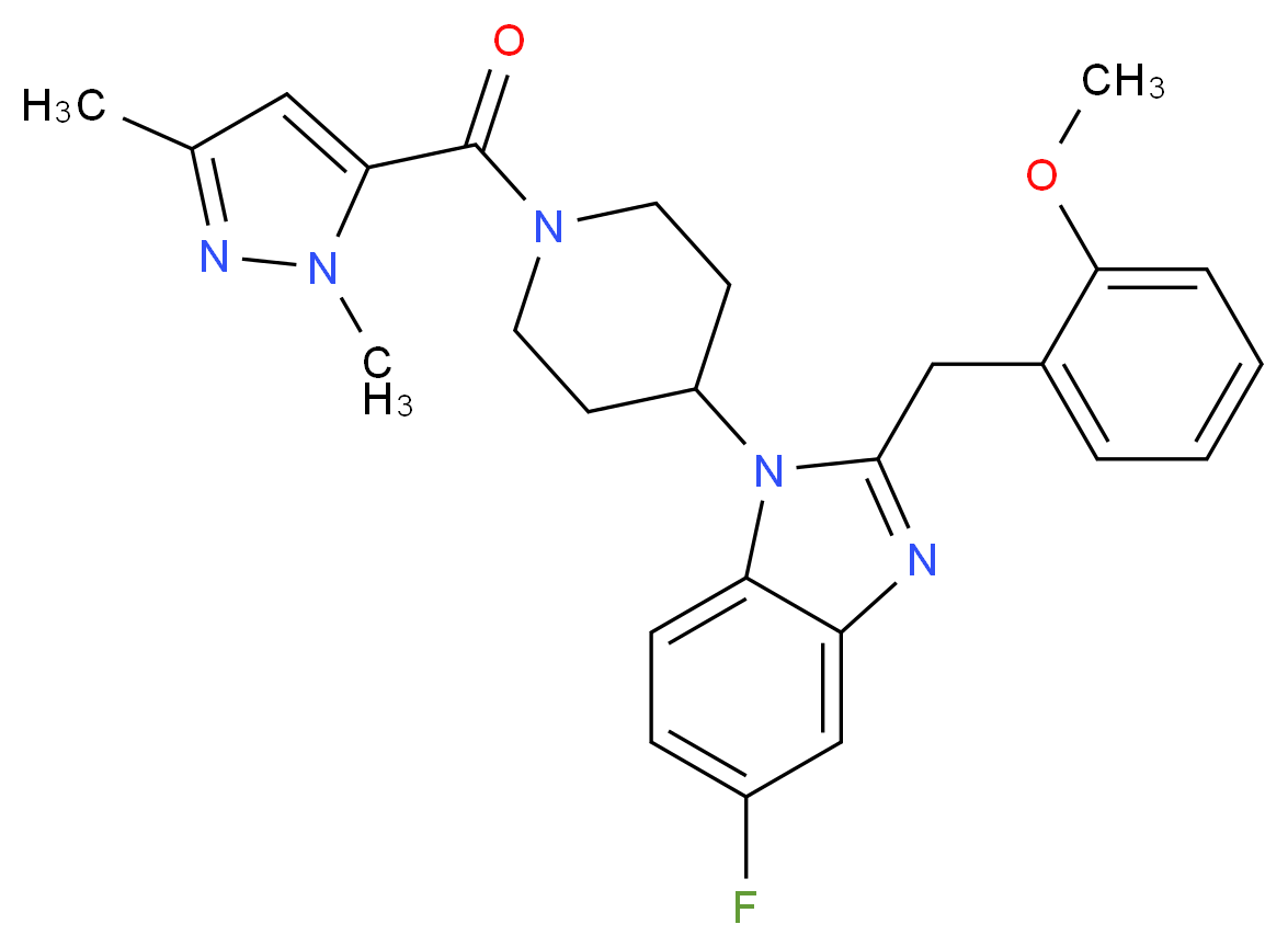 1-{1-[(1,3-dimethyl-1H-pyrazol-5-yl)carbonyl]-4-piperidinyl}-5-fluoro-2-(2-methoxybenzyl)-1H-benzimidazole_分子结构_CAS_)