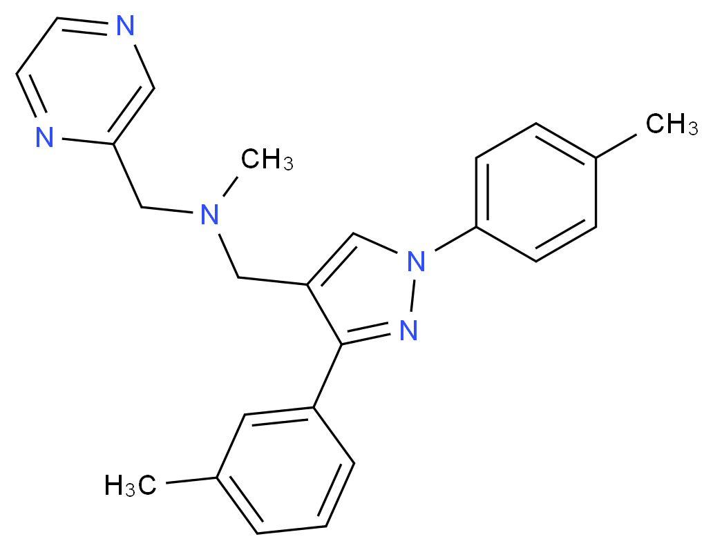 N-methyl-1-[3-(3-methylphenyl)-1-(4-methylphenyl)-1H-pyrazol-4-yl]-N-(2-pyrazinylmethyl)methanamine_分子结构_CAS_)
