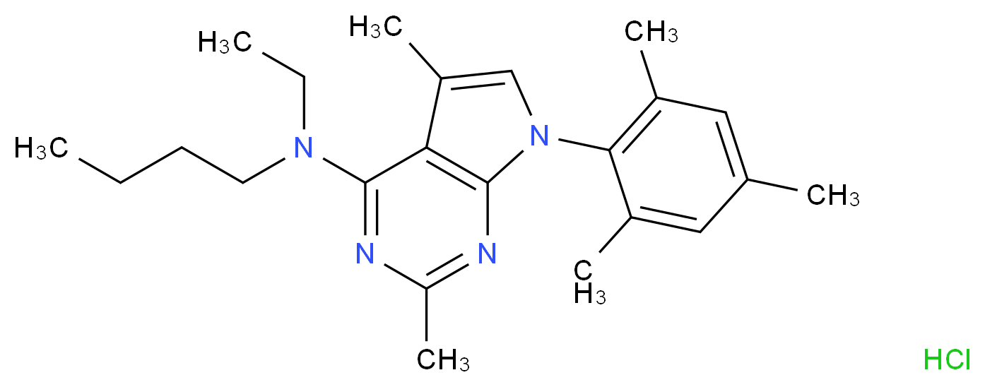 N-butyl-N-ethyl-2,5-dimethyl-7-(2,4,6-trimethylphenyl)-7H-pyrrolo[2,3-d]pyrimidin-4-amine hydrochloride_分子结构_CAS_257639-98-8