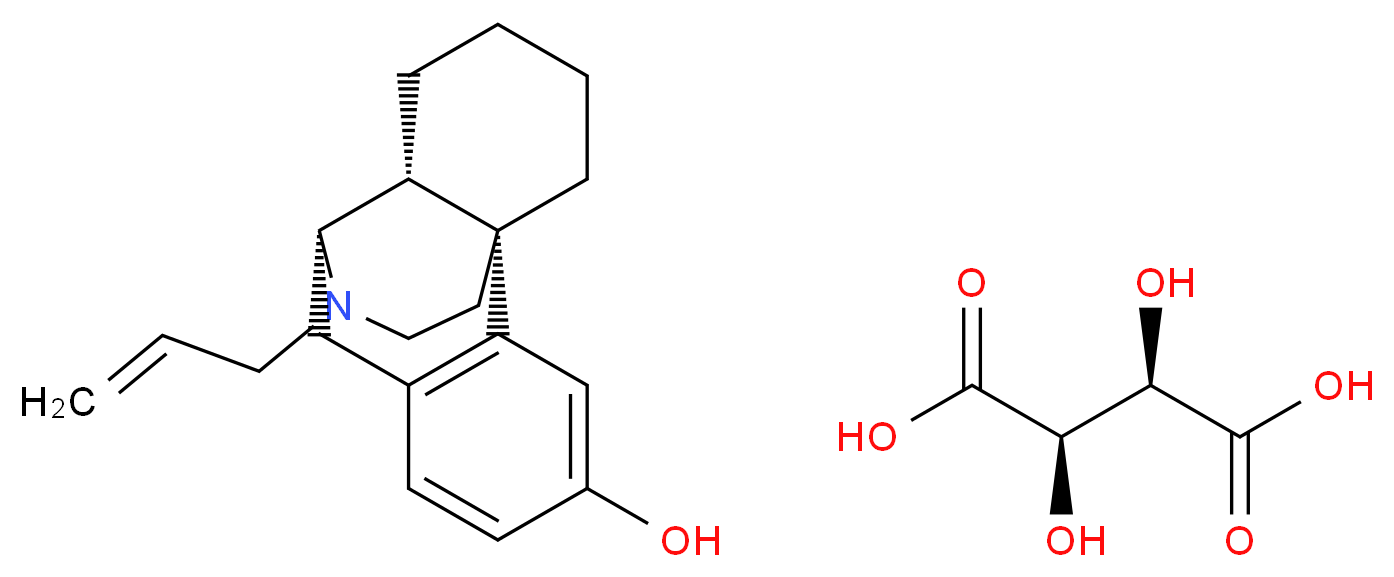 (1R,9R,10R)-17-(prop-2-en-1-yl)-17-azatetracyclo[7.5.3.0<sup>1</sup>,<sup>1</sup><sup>0</sup>.0<sup>2</sup>,<sup>7</sup>]heptadeca-2(7),3,5-trien-4-ol; (2R,3R)-2,3-dihydroxybutanedioic acid_分子结构_CAS_71-82-9