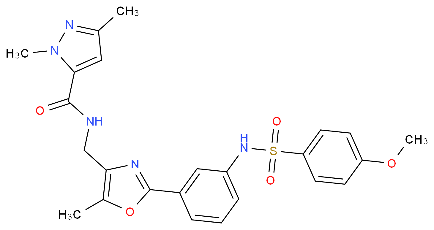 N-{[2-(3-{[(4-methoxyphenyl)sulfonyl]amino}phenyl)-5-methyl-1,3-oxazol-4-yl]methyl}-1,3-dimethyl-1H-pyrazole-5-carboxamide_分子结构_CAS_)