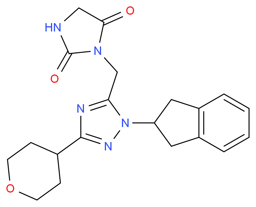 3-{[1-(2,3-dihydro-1H-inden-2-yl)-3-(tetrahydro-2H-pyran-4-yl)-1H-1,2,4-triazol-5-yl]methyl}imidazolidine-2,4-dione_分子结构_CAS_)