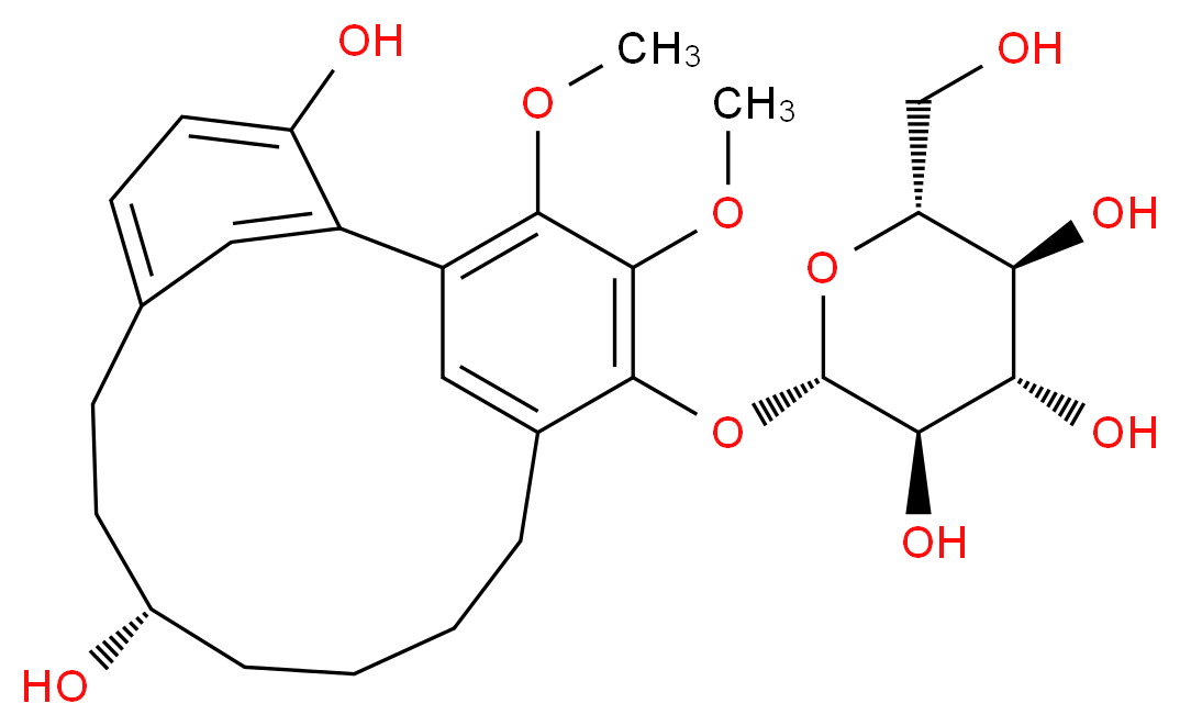 (2S,3R,4S,5S,6R)-2-{[(11S)-11,17-dihydroxy-3,4-dimethoxytricyclo[12.3.1.1<sup>2</sup>,<sup>6</sup>]nonadeca-1(18),2,4,6(19),14,16-hexaen-5-yl]oxy}-6-(hydroxymethyl)oxane-3,4,5-triol_分子结构_CAS_449729-89-9