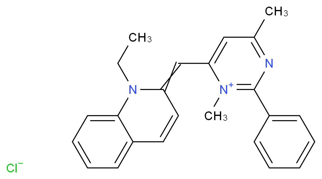 6-[(1-ethyl-1,2-dihydroquinolin-2-ylidene)methyl]-1,4-dimethyl-2-phenylpyrimidin-1-ium chloride_分子结构_CAS_550-15-2