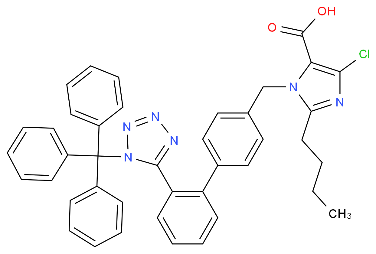 2-butyl-4-chloro-1-[(4-{2-[1-(triphenylmethyl)-1H-1,2,3,4-tetrazol-5-yl]phenyl}phenyl)methyl]-1H-imidazole-5-carboxylic acid_分子结构_CAS_947331-10-4