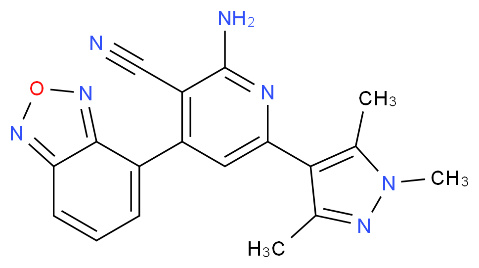 2-amino-4-(2,1,3-benzoxadiazol-4-yl)-6-(1,3,5-trimethyl-1H-pyrazol-4-yl)nicotinonitrile_分子结构_CAS_)