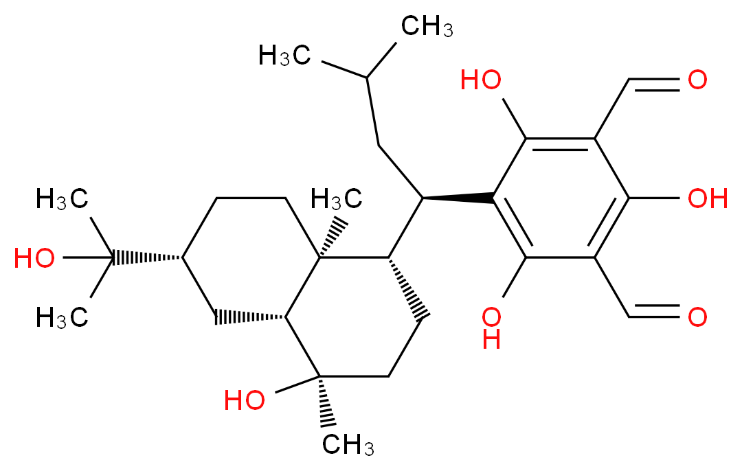 5-[(1R)-1-[(1S,4R,4aR,6R,8aS)-4-hydroxy-6-(2-hydroxypropan-2-yl)-4,8a-dimethyl-decahydronaphthalen-1-yl]-3-methylbutyl]-2,4,6-trihydroxybenzene-1,3-dicarbaldehyde_分子结构_CAS_179388-54-6