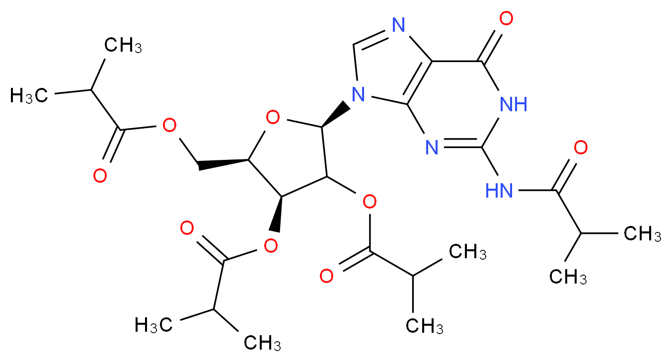 2-Isobutyramido Guanosine 2',3',5'-Tris(isobutanoate)_分子结构_CAS_70337-80-3)