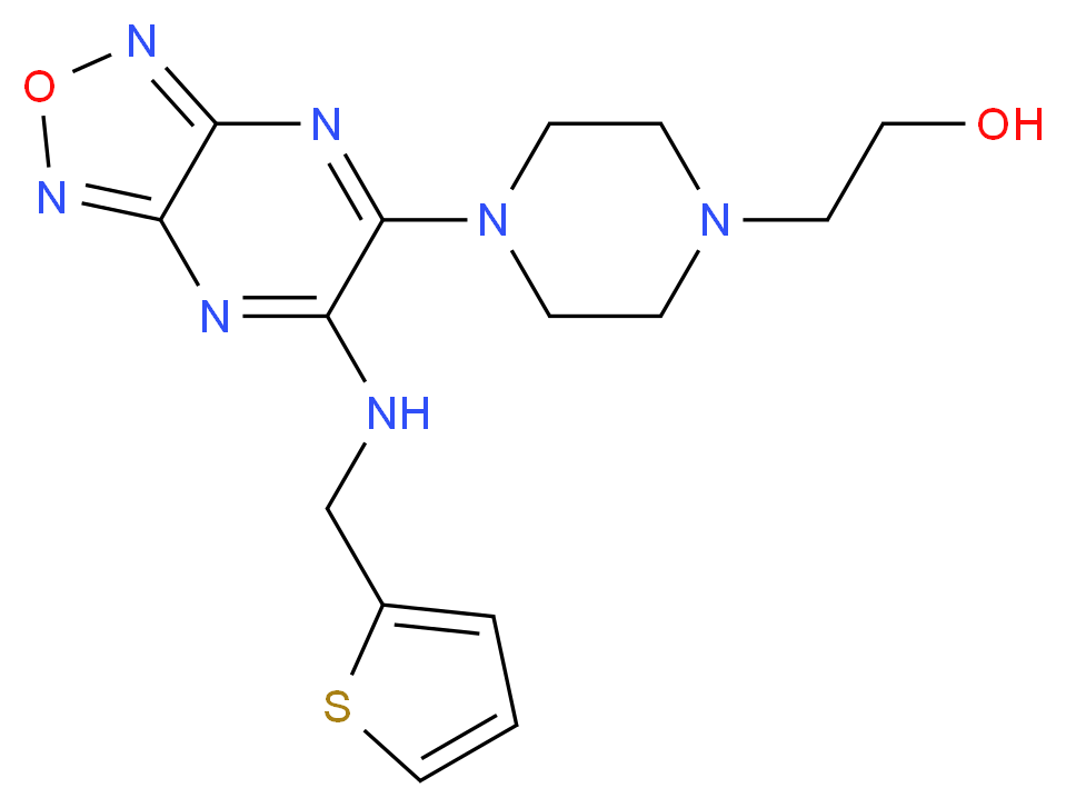 2-(4-{6-[(2-thienylmethyl)amino][1,2,5]oxadiazolo[3,4-b]pyrazin-5-yl}-1-piperazinyl)ethanol_分子结构_CAS_)