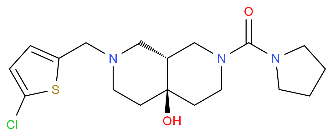 (4aR*,8aR*)-2-[(5-chloro-2-thienyl)methyl]-7-(pyrrolidin-1-ylcarbonyl)octahydro-2,7-naphthyridin-4a(2H)-ol_分子结构_CAS_)