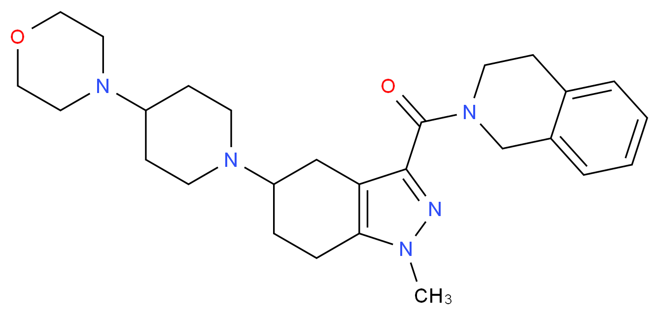 2-({1-methyl-5-[4-(4-morpholinyl)-1-piperidinyl]-4,5,6,7-tetrahydro-1H-indazol-3-yl}carbonyl)-1,2,3,4-tetrahydroisoquinoline_分子结构_CAS_)
