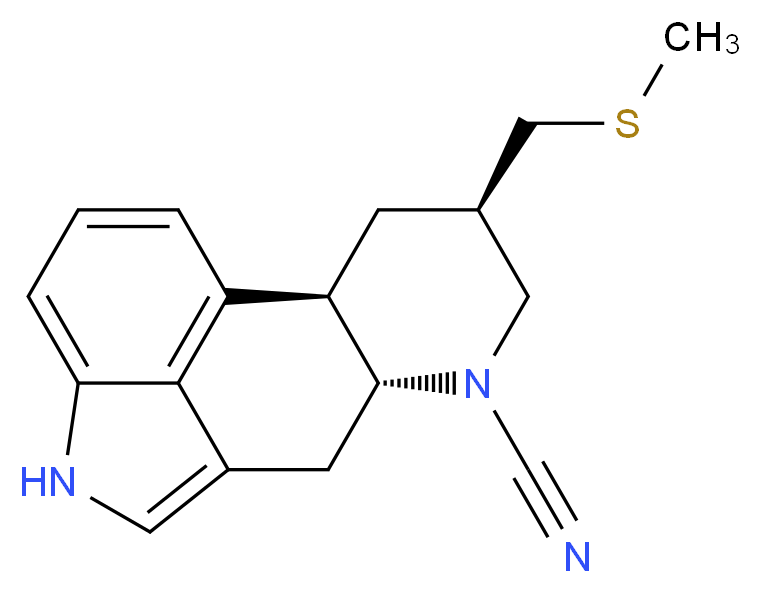 (2R,4R,7R)-4-[(methylsulfanyl)methyl]-6,11-diazatetracyclo[7.6.1.0<sup>2</sup>,<sup>7</sup>.0<sup>1</sup><sup>2</sup>,<sup>1</sup><sup>6</sup>]hexadeca-1(16),9,12,14-tetraene-6-carbonitrile_分子结构_CAS_98988-34-2