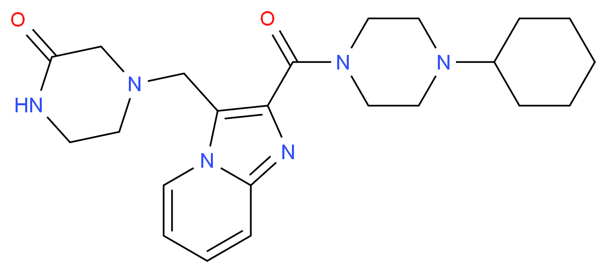 4-({2-[(4-cyclohexyl-1-piperazinyl)carbonyl]imidazo[1,2-a]pyridin-3-yl}methyl)-2-piperazinone_分子结构_CAS_)