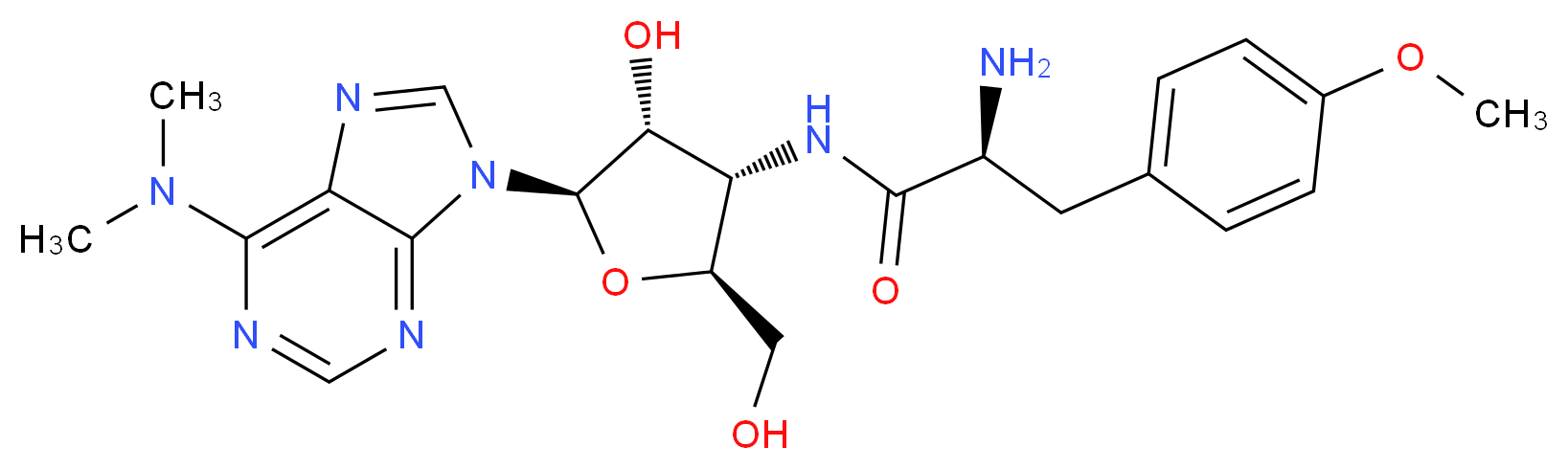 (2S)-2-amino-N-[(2S,3S,4R,5R)-5-[6-(dimethylamino)-9H-purin-9-yl]-4-hydroxy-2-(hydroxymethyl)oxolan-3-yl]-3-(4-methoxyphenyl)propanamide_分子结构_CAS_53-79-2