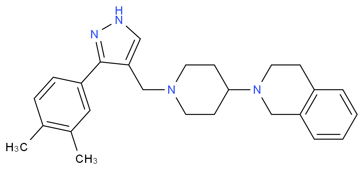 2-(1-{[3-(3,4-dimethylphenyl)-1H-pyrazol-4-yl]methyl}-4-piperidinyl)-1,2,3,4-tetrahydroisoquinoline_分子结构_CAS_)
