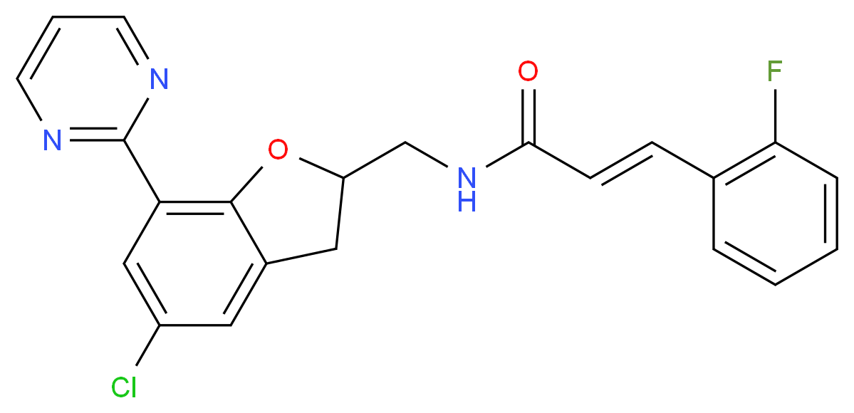 (2E)-N-{[5-chloro-7-(2-pyrimidinyl)-2,3-dihydro-1-benzofuran-2-yl]methyl}-3-(2-fluorophenyl)acrylamide_分子结构_CAS_)