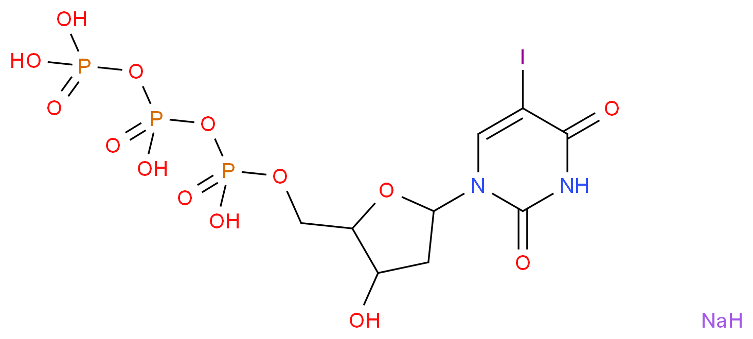 {[hydroxy({[hydroxy({[3-hydroxy-5-(5-iodo-2,4-dioxo-1,2,3,4-tetrahydropyrimidin-1-yl)oxolan-2-yl]methoxy})phosphoryl]oxy})phosphoryl]oxy}phosphonic acid sodium_分子结构_CAS_73431-55-7
