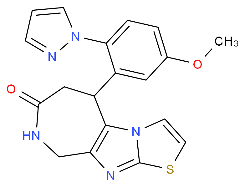 5-[5-methoxy-2-(1H-pyrazol-1-yl)phenyl]-5,6,8,9-tetrahydro-7H-[1,3]thiazolo[3',2':1,2]imidazo[4,5-c]azepin-7-one_分子结构_CAS_)
