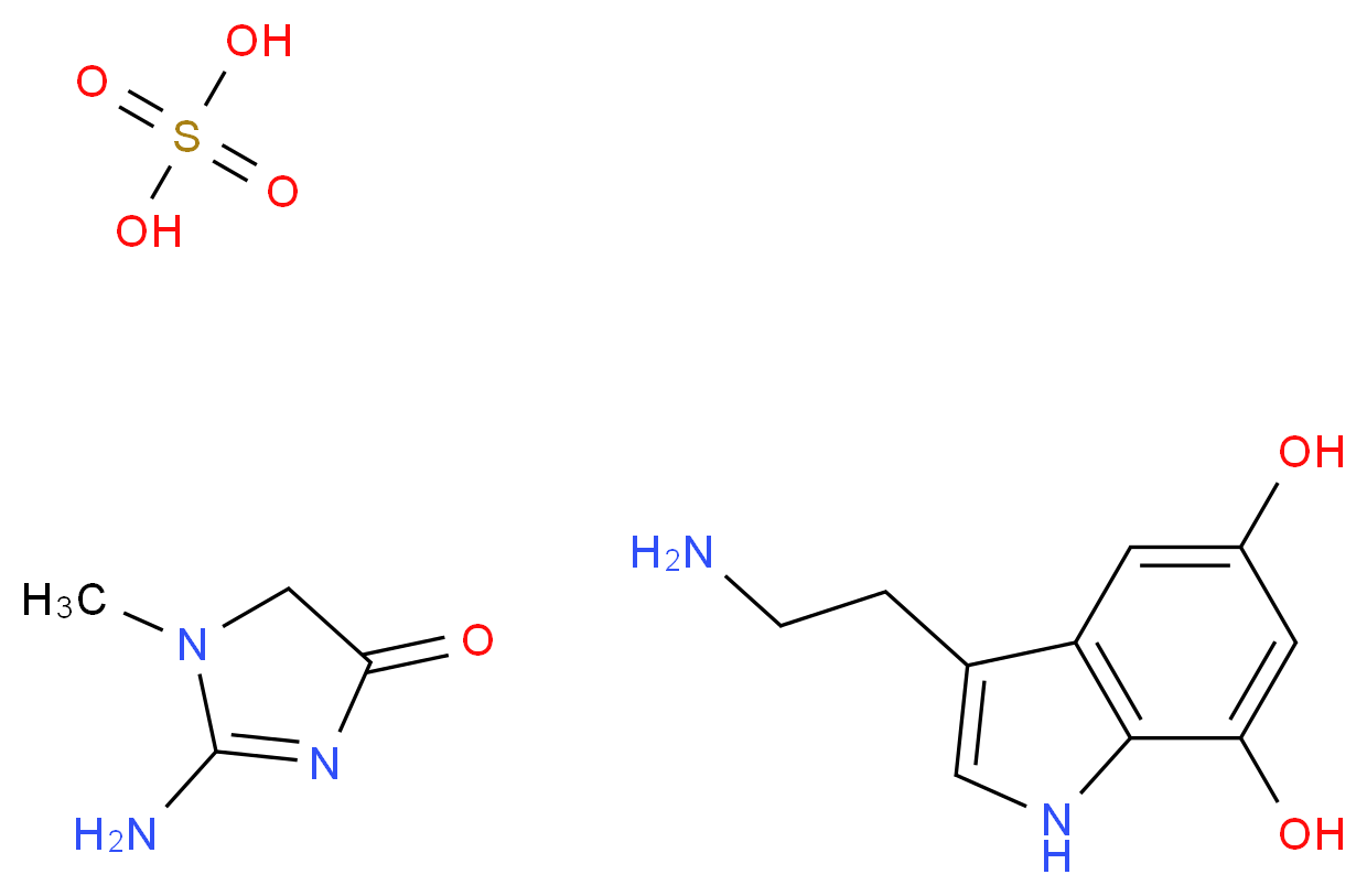 2-amino-1-methyl-4,5-dihydro-1H-imidazol-4-one; 3-(2-aminoethyl)-1H-indole-5,7-diol; sulfuric acid_分子结构_CAS_39929-27-6