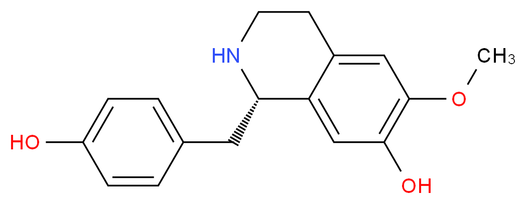 (1S)-1-[(4-hydroxyphenyl)methyl]-6-methoxy-1,2,3,4-tetrahydroisoquinolin-7-ol_分子结构_CAS_486-39-5