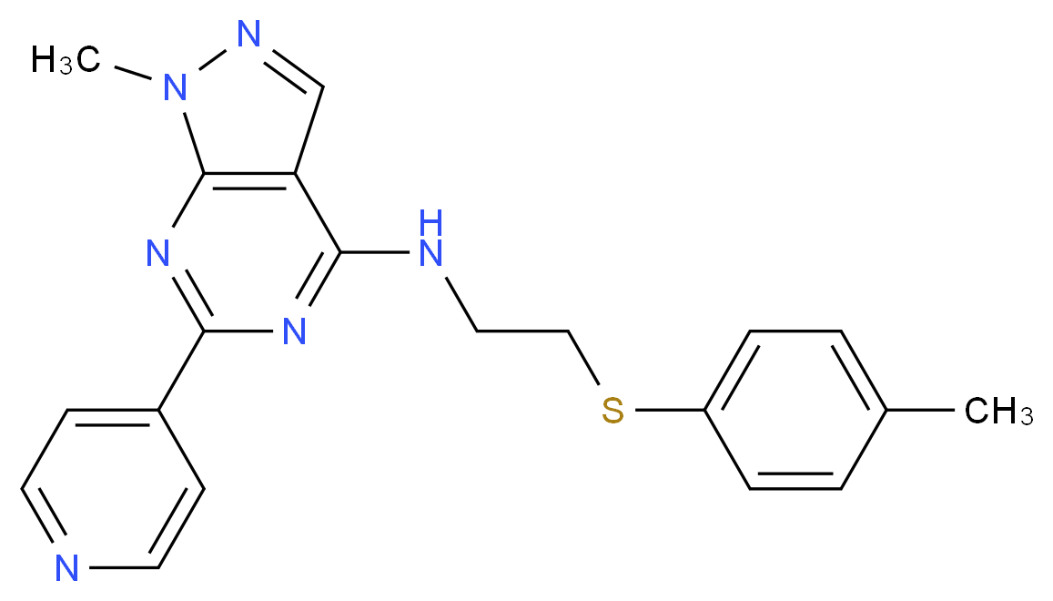 1-methyl-N-{2-[(4-methylphenyl)thio]ethyl}-6-pyridin-4-yl-1H-pyrazolo[3,4-d]pyrimidin-4-amine_分子结构_CAS_)