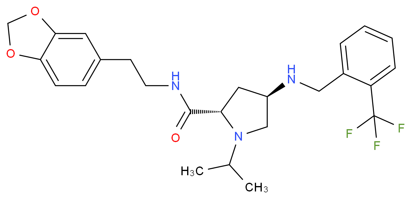 (4R)-N-[2-(1,3-benzodioxol-5-yl)ethyl]-1-isopropyl-4-{[2-(trifluoromethyl)benzyl]amino}-L-prolinamide_分子结构_CAS_)
