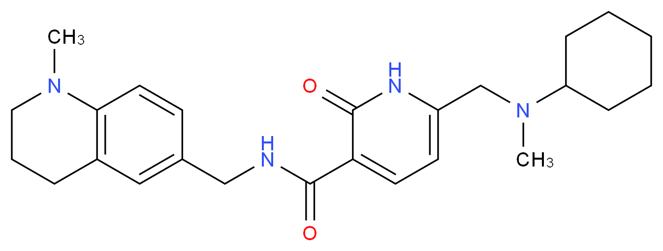 6-{[cyclohexyl(methyl)amino]methyl}-N-[(1-methyl-1,2,3,4-tetrahydro-6-quinolinyl)methyl]-2-oxo-1,2-dihydro-3-pyridinecarboxamide_分子结构_CAS_)