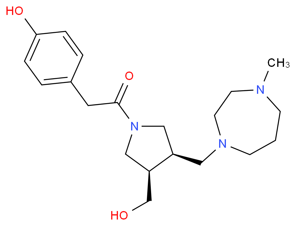 4-(2-{(3R*,4R*)-3-(hydroxymethyl)-4-[(4-methyl-1,4-diazepan-1-yl)methyl]pyrrolidin-1-yl}-2-oxoethyl)phenol_分子结构_CAS_)
