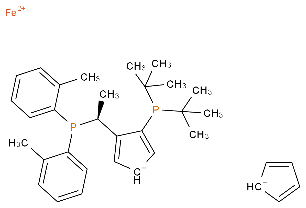 (S)-1-[(RP)-2-(二叔丁基膦)二茂铁基]乙基双(2-甲基苯基)膦_分子结构_CAS_849924-77-2)