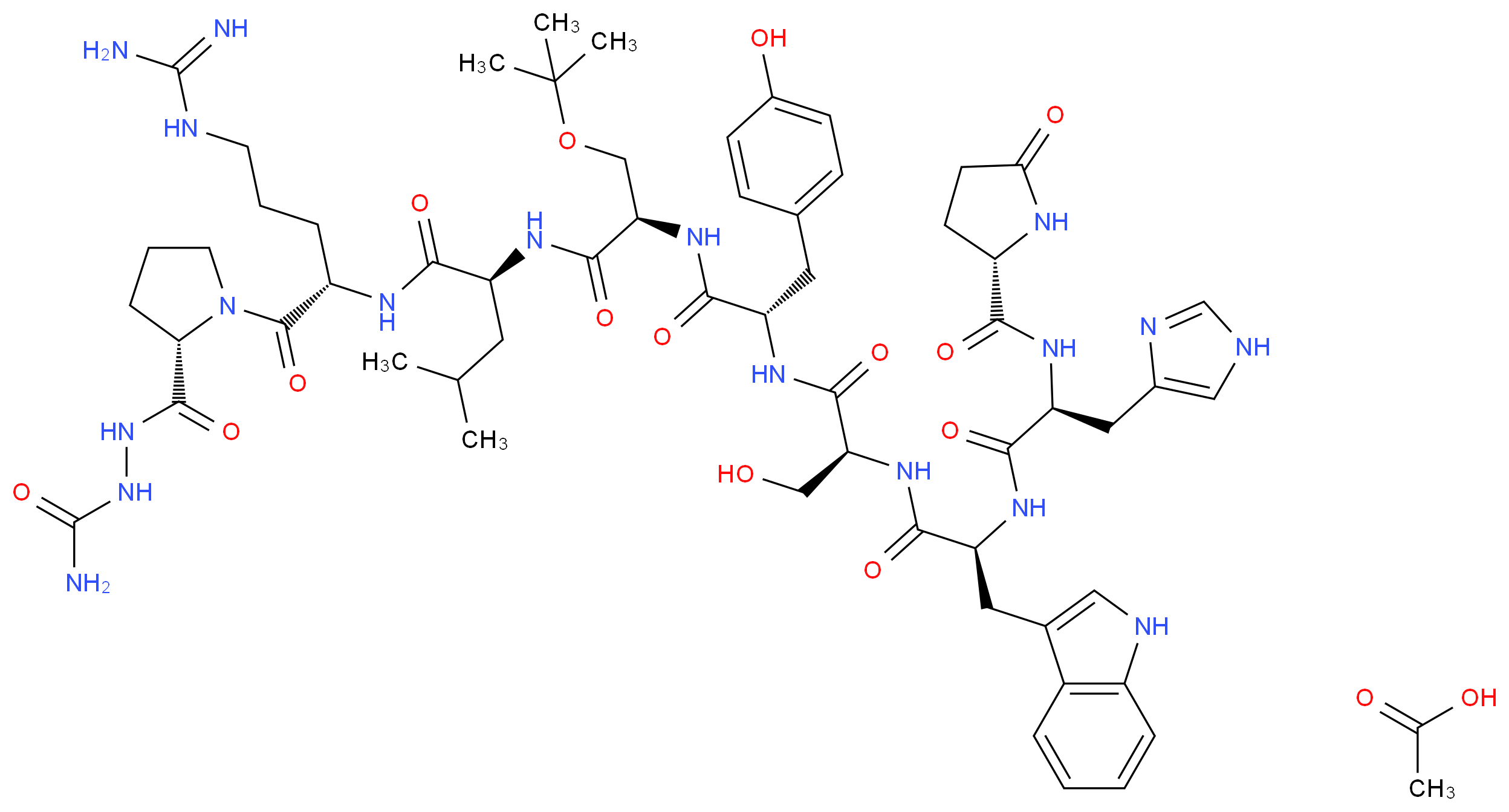 (2S)-1-[(2S)-2-[(2S)-2-[(2R)-3-(tert-butoxy)-2-[(2S)-2-[(2S)-3-hydroxy-2-[(2S)-2-[(2S)-3-(1H-imidazol-4-yl)-2-{[(2S)-5-oxopyrrolidin-2-yl]formamido}propanamido]-3-(1H-indol-3-yl)propanamido]propanamido]-3-(4-hydroxyphenyl)propanamido]propanamido]-4-methylpentanamido]-5-carbamimidamidopentanoyl]-N-(carbamoylamino)pyrrolidine-2-carboxamide; acetic acid_分子结构_CAS_145781-92-6