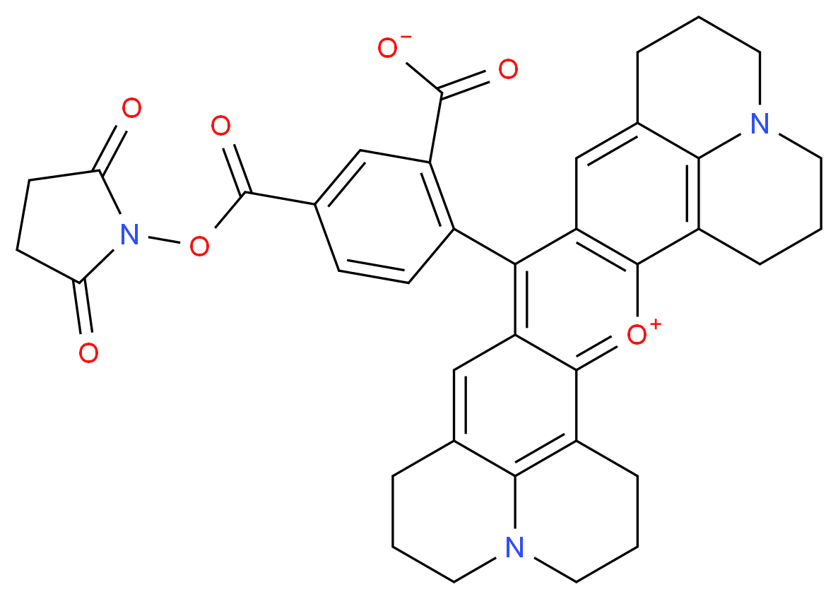 16-(2-carboxylato-4-{[(2,5-dioxopyrrolidin-1-yl)oxy]carbonyl}phenyl)-3λ<sup>4</sup>-oxa-9,23-diazaheptacyclo[17.7.1.1<sup>5</sup>,<sup>9</sup>.0<sup>2</sup>,<sup>1</sup><sup>7</sup>.0<sup>4</sup>,<sup>1</sup><sup>5</sup>.0<sup>2</sup><sup>3</sup>,<sup>2</sup><sup>7</sup>.0<sup>1</sup><sup>3</sup>,<sup>2</sup><sup>8</sup>]octacosa-1,3,5(28),13,15,17,19(27)-heptaen-3-ylium_分子结构_CAS_209734-74-7